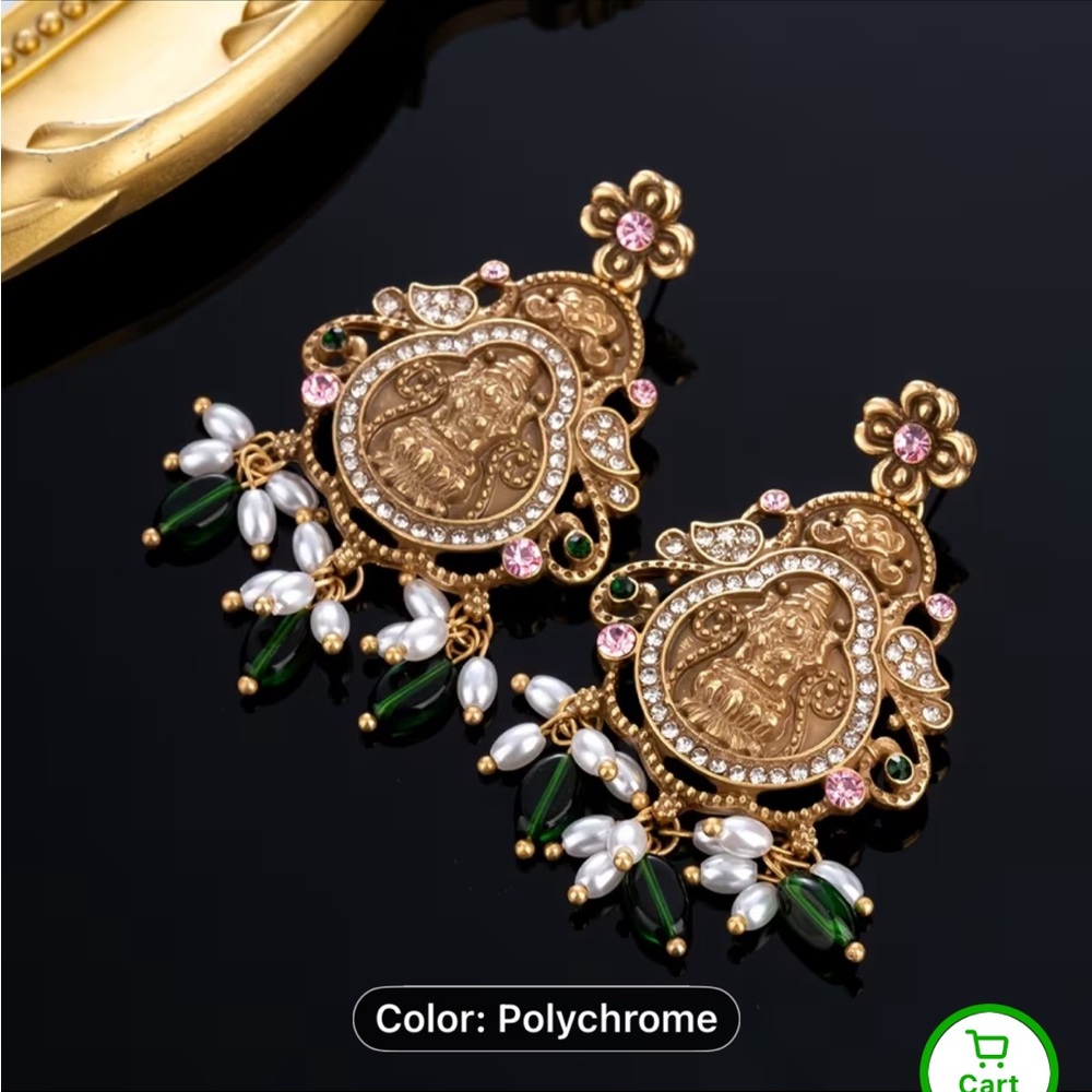 Intricate Gold and Green Statement Earrings
